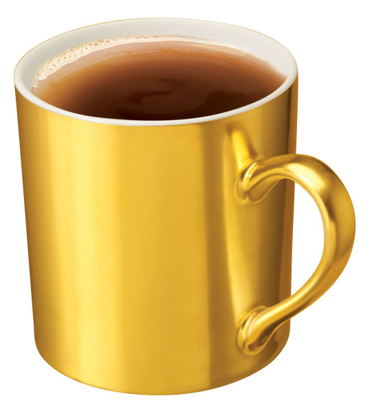 金色，马克杯，茶，咖啡，金属，金色，在白色孤立的背景上图片下载