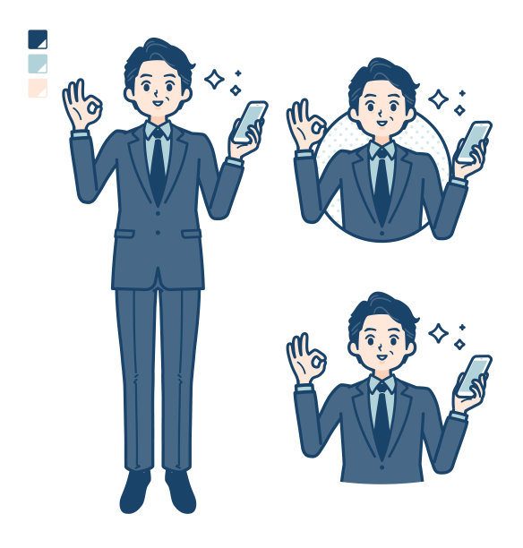 一个中年商人穿着西装，拿着智能手机，做着OK的手势图片下载