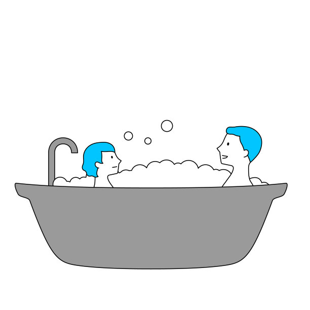 父母和孩子在浴缸里洗澡的插图(白色背景，矢量，剪辑)图片下载
