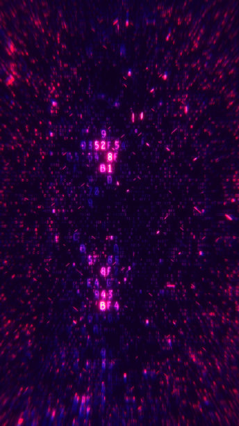 摘要垂直紫色Glitched加密挖掘人工智能混沌十六进制代码横幅背景图片下载