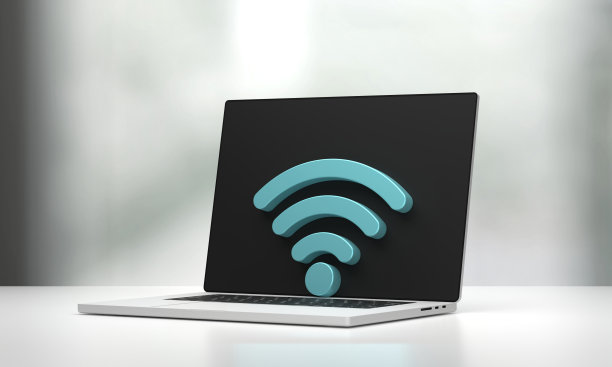 笔记本电脑上的3D蓝色Wifi图标。图片下载