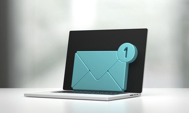 笔记本电脑上的3D蓝色新电子邮件图标图片下载