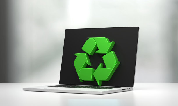 笔记本电脑上的3D绿色回收图标。图片下载