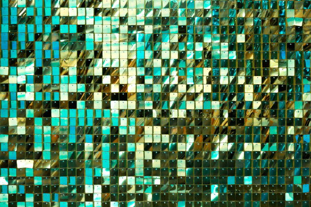 马赛克闪亮瓷砖抽象背景几何纹理从绿色金色方块图片下载