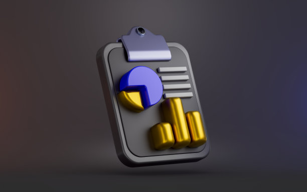 剪贴板与饼图上的黑暗背景3d渲染的概念图片下载