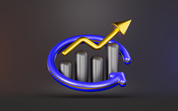 折线图与旋转箭头标志暗背景3d渲染概念图片下载