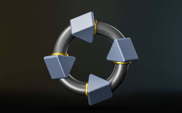 循环箭头标志在黑暗背景3d渲染概念旋转图片下载