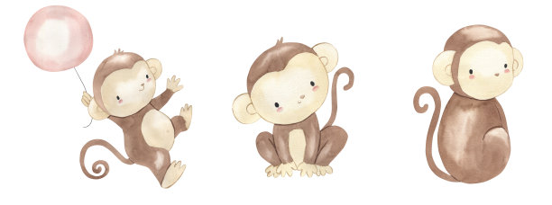 儿童水彩猴子插画图片下载