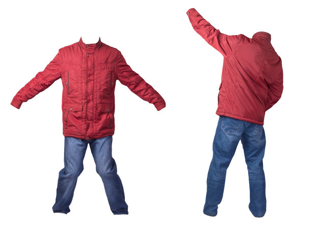 白色背景下的男士夹克和牛仔裤。图片下载