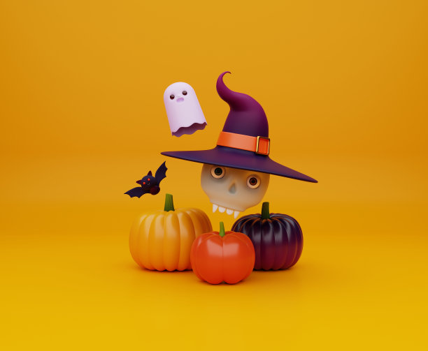 3d渲染可爱的万圣节问候插图与南瓜图片下载