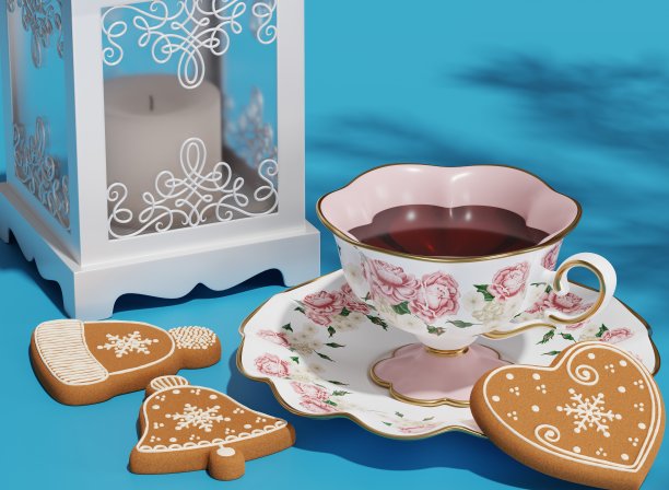 圣诞背景与复古茶杯图片下载