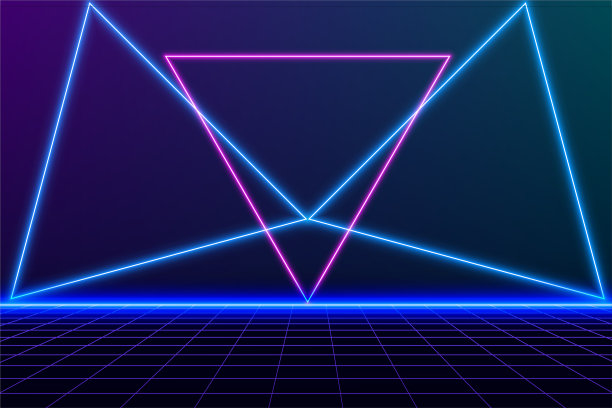 复古赛博朋克风格科幻抽象背景未来与激光网格景观。3D插图图片下载