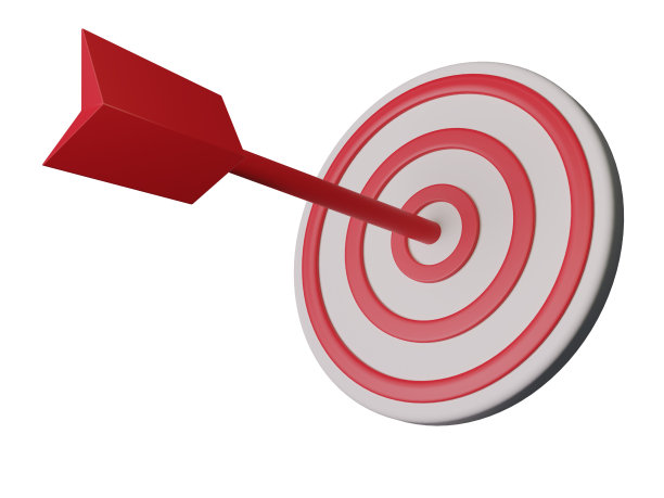 红色箭头击中了白色背景上的目标图标模型符号的中心。经营目标实现理念。三维演示图片下载