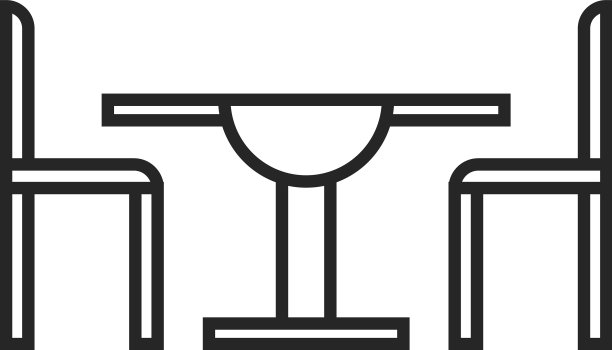 咖啡桌配有两张椅子，餐座线图标图片下载