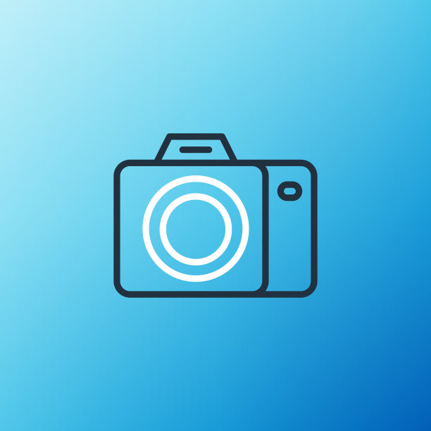 线照片相机图标隔离在蓝色背景上图片下载