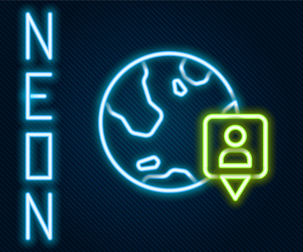 发光的霓虹灯线位置上的地球仪图标图片下载