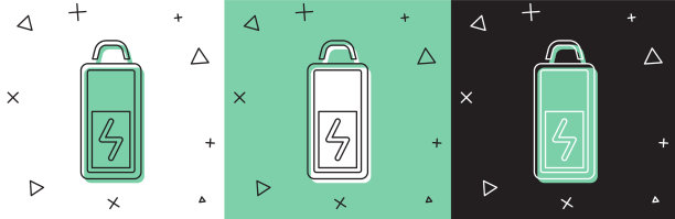 将电池图标设置为白色和绿色隔离图片下载