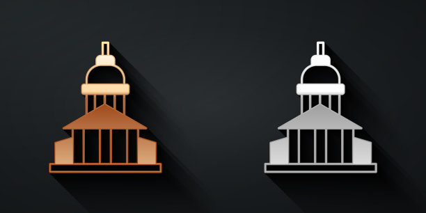 博物馆建筑上的金银图标孤立无援图片下载