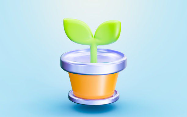 植物标志3d渲染概念为绿色树花植物园图片下载