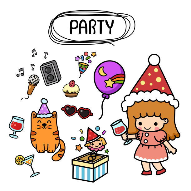插图孤立设定卡通派对与小女孩图片下载