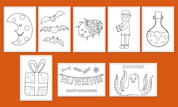 万圣节彩页包。可爱的幽灵的形象图片下载