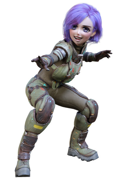 3D渲染动画太空女孩在白色图片下载