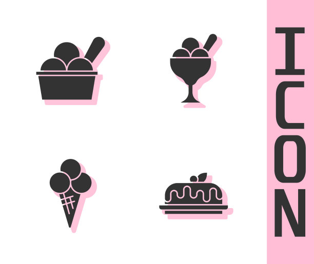 把蛋糕冰淇淋放在碗里，华夫蛋筒和图标图片下载