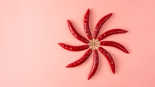 浅粉色背景上的红辣椒图片下载