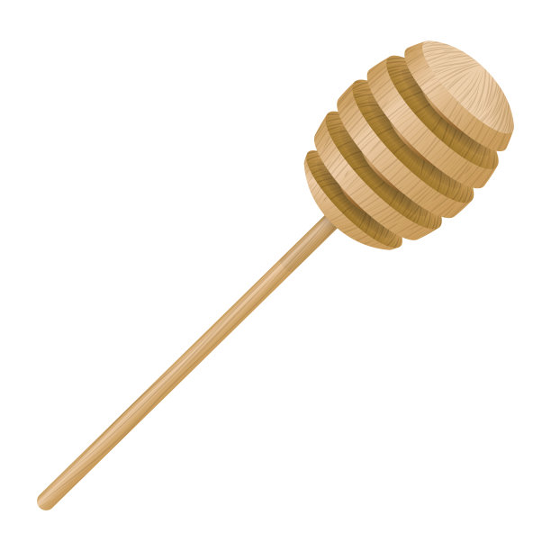 插图的木质蜂蜜勺孤立在一个白色的背景图片下载