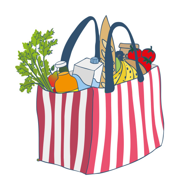 购物袋插图与食物隔离在白色背景图片下载