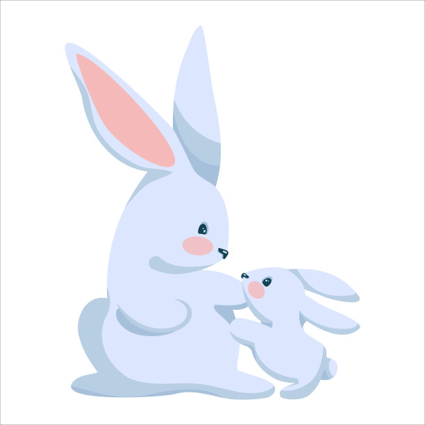 可爱的兔子一家互相拥抱和看对方图片下载