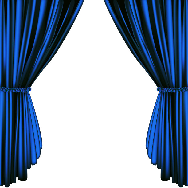 蓝色窗帘孤立在白色背景-设计元素横幅图片下载