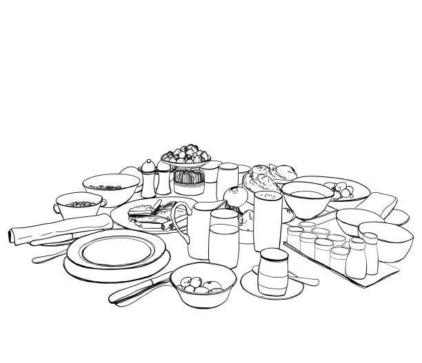 手绘餐具。饮食小品图片下载