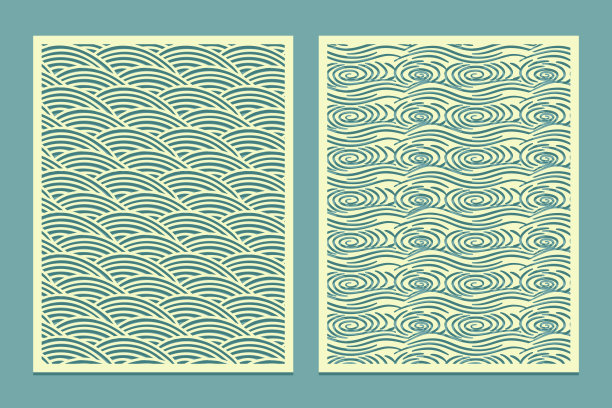 设置切割模板。海洋波浪模式。金属切割或木雕，面板设计，浮雕模板，纸艺术，卡片背景或室内装饰图片下载
