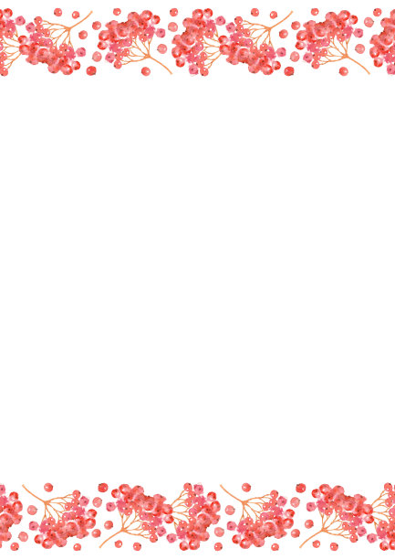 水彩罗文浆果边界。手绘无缝模式。邀请卡和背景模板。A4大小的收藏。艺术插图。图片下载