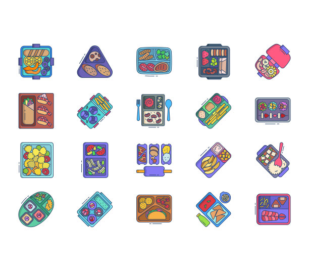 午餐盒和容器图标集图片下载