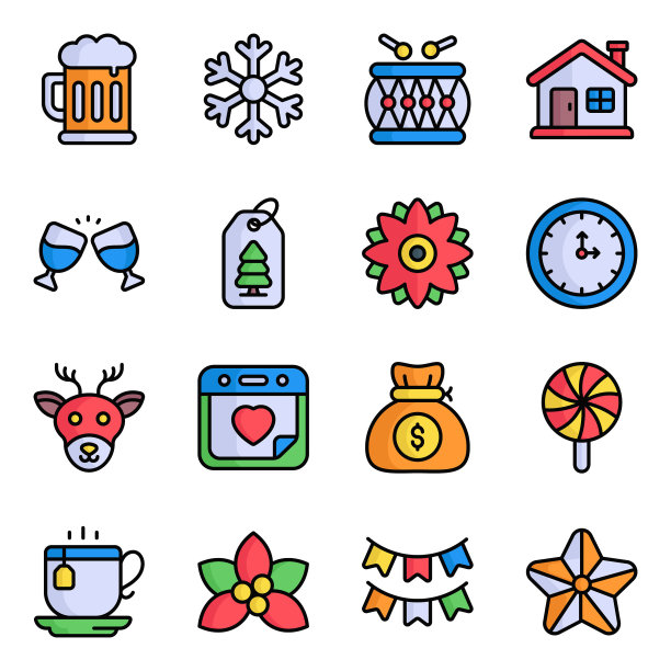 现代风格的圣诞和新年图标，孤立的冬季节日符号图片下载