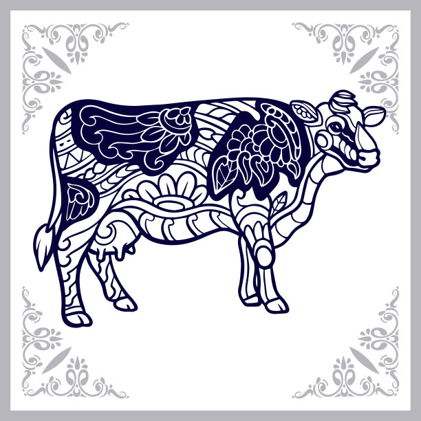 奶牛曼荼罗艺术孤立在白色背景图片下载