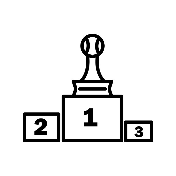 领奖台线图标与奖杯。获胜者，冠军，乒乓球插图图标。简单的设计可编辑。设计模板向量图片下载