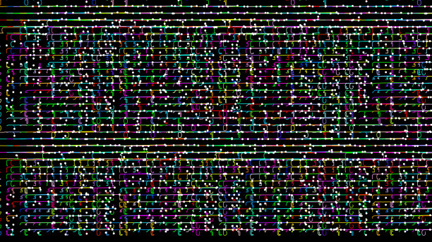 深色背景上的彩色二进制代码数组。图片下载