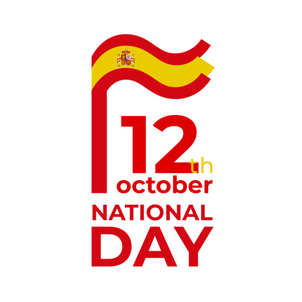 10月12日，西班牙国庆节。矢量模板与波浪西班牙国旗在简单简洁的风格，图标。10月12日西班牙节日快乐。国庆贺卡图片下载