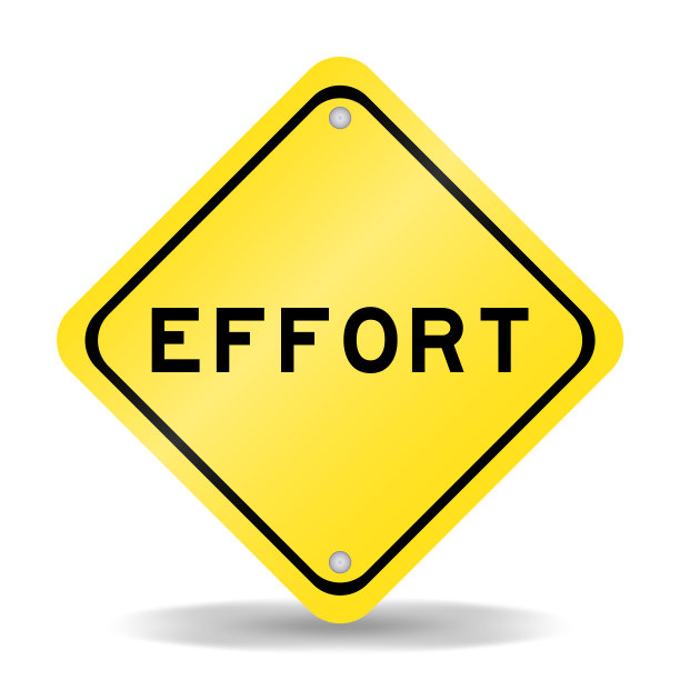 黄色交通标志，白色背景上标有努力字样图片下载