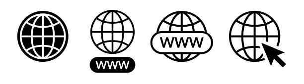 网站图标集。WWW图标。网站图标。Www图标与手光标在平面设计。Www矢量图标。矢量图图片下载