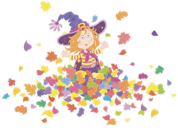 万圣节小女巫在玩秋叶图片下载