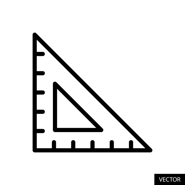 三角形量角器，三角形尺子，测量工具矢量图标在直线风格设计孤立在白色背景。可编辑的中风。图片下载