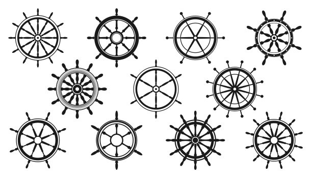 收藏古董方向盘。船、游艇复古轮的象征。航海舵图标。海洋设计元素。矢量图图片下载