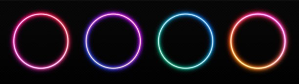 渐变霓虹圈框架设置。发光的边界孤立在黑暗的背景上。图片下载