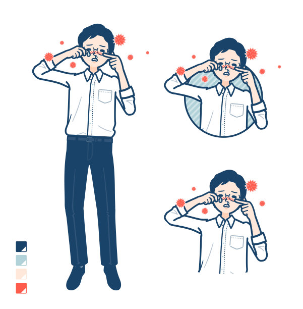 一个穿着印有“花粉过敏”图片的衬衫的男人图片下载