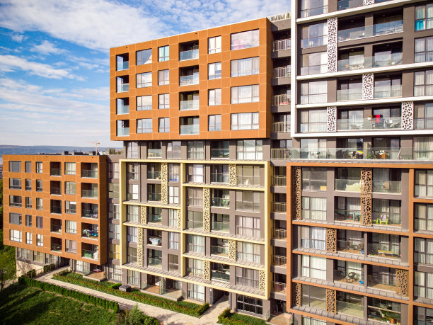 现代欧洲公寓建筑群。鸟瞰图图片下载