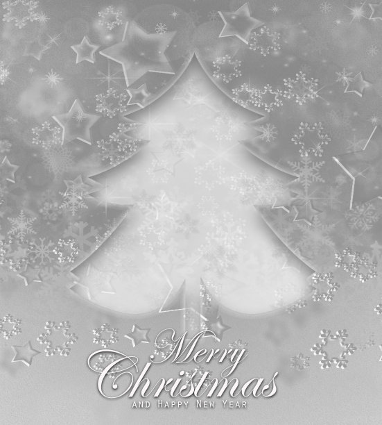 圣诞节和新年银色背景与圣诞树，雪花，和星星形状。图片下载